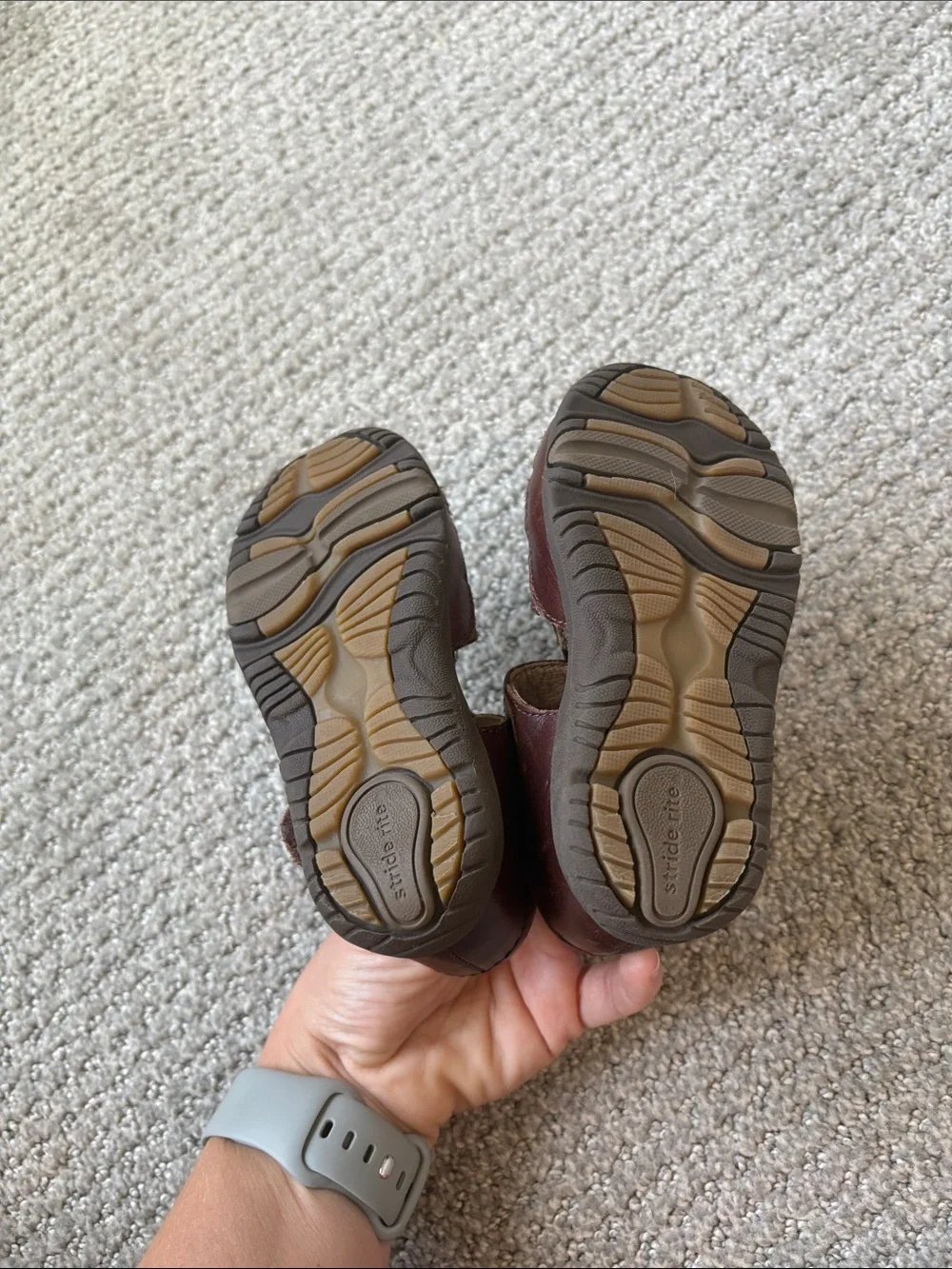 Stride Rite Dark Brown Woven Leather Toddler Sandals